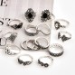 15 Pcs/set Bohemian Retro Crystal Flower Leaves Hollow Lotus Gem Silver Ring Set Women Wedding Anniversary Gift