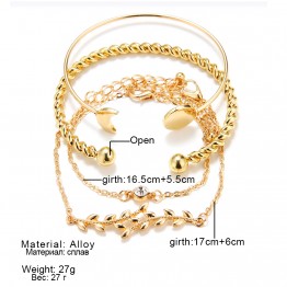 4 Pcs/ Set Classic Arrow Knot Round Crystal Multilayer Adjustable Open Bracelet Set Women Fashion Party Jewelry Multiple Styles