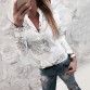Women Fashion V Neck Long Sleeve Sexy Beach Blouse Shirts Casual Letters Printed Tops Slim Fit  Shirts Plus Size