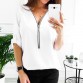 Women Spring Summer Chiffon Blouse Top 2018 V Collar Zipper Roll Up Long Sleeves Loose Shirt Blusa Feminina Plus Size 3X 8L0781
