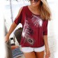 Women Summer 2019 Tshirt Casual Short Sleeve Tops Tees Sexy Off Shoulder Feather Print T-Shirt O-neck Loose Plus Size 5XL Shirts
