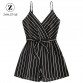 ZAN.STYLE Summer Stripe Spaghetti Strap Belt Women Jumpsuit Casual Halter Bow Knot Tied Beach Romper Zip Up Overalls For Women